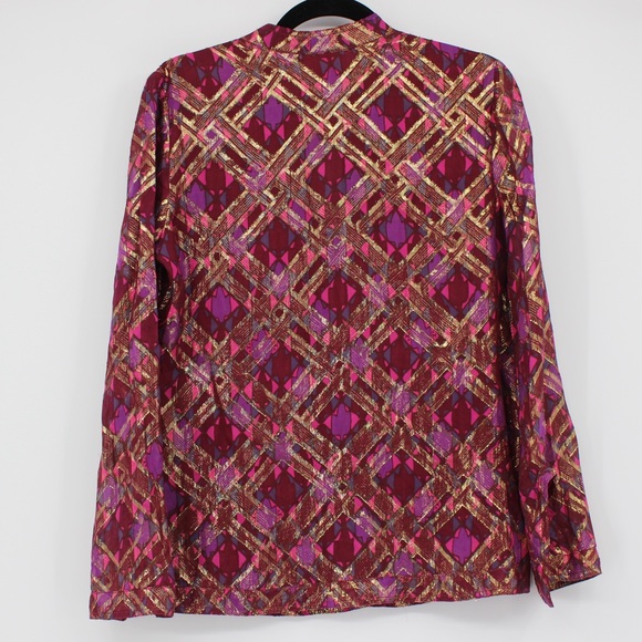 TORY BURCH Silk Chiffon Tunic Top Blouse Maroon Gold Size 4 - Picture 12 of 16